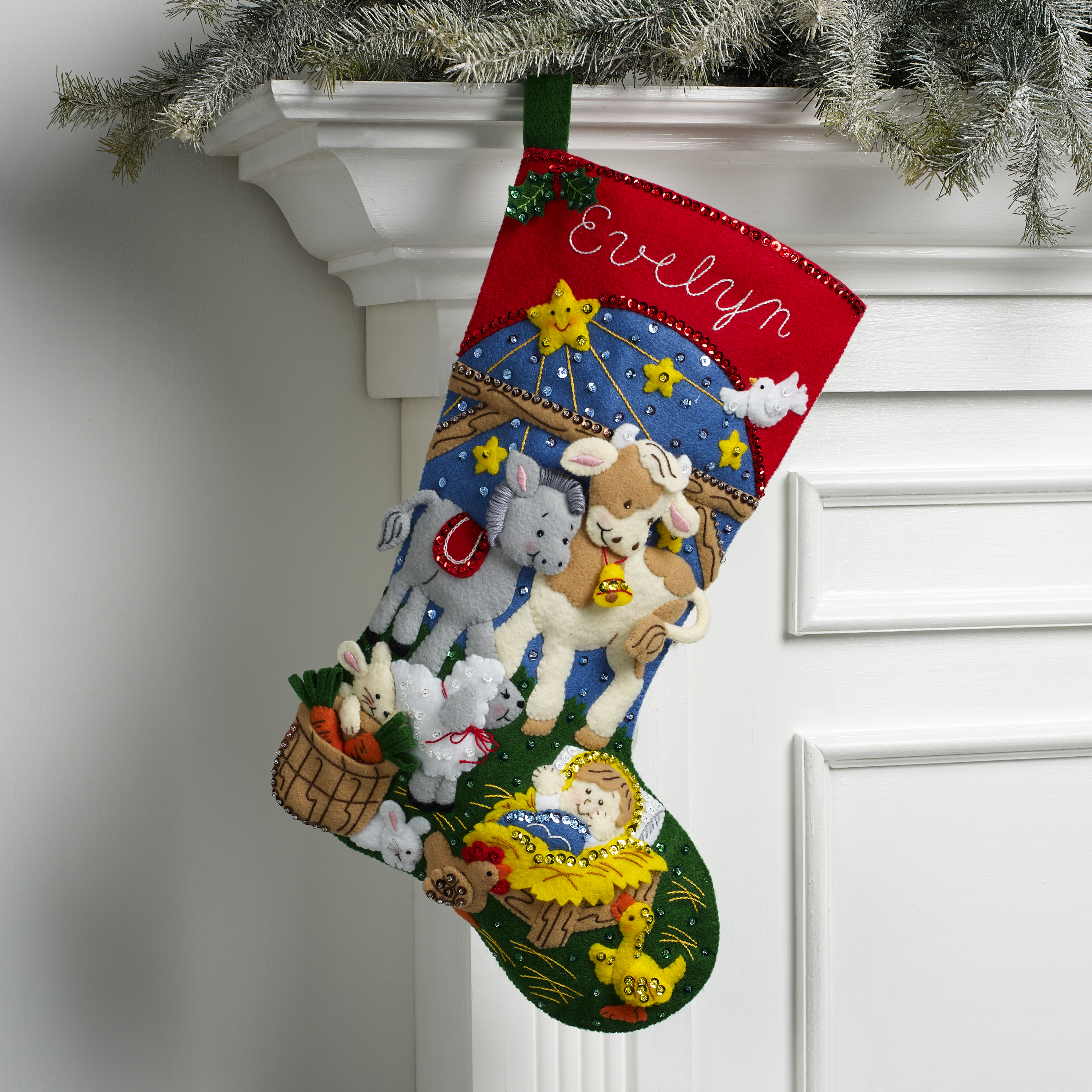 Bucilla Felt Applique, Christmas Stocking Kit, Christmas Nativity, 18 